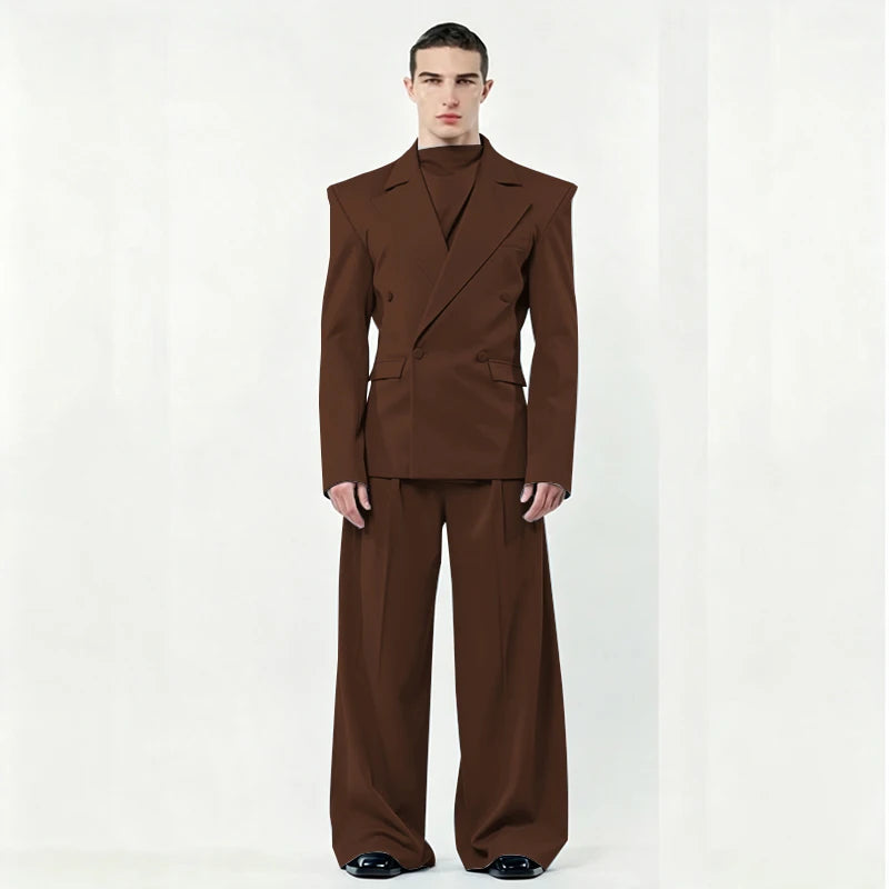 Chic Loose Men's Suits 2 Pieces Jacket Pant Sets Double Breasted Peak Lapel Special Customize Male Clothing Fashion Stylish 2025