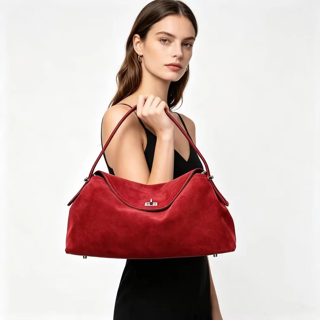 Suede Genuine Leather Women's Bag 2026 Luxury Brand Handbag Totes With Adjustable Shoulder Strap Large Capacity Crossbody Bags