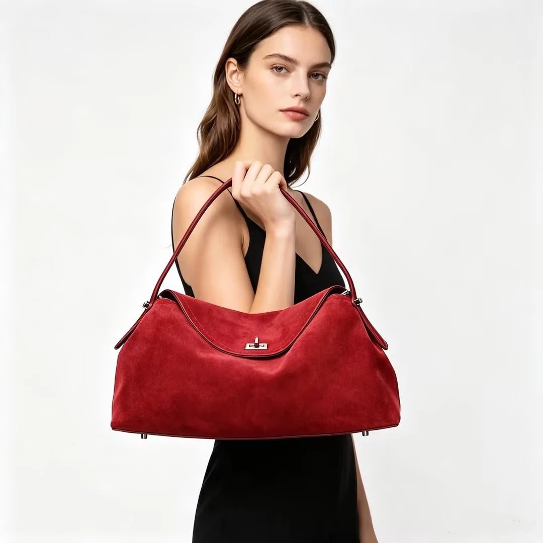 Suede Genuine Leather Women's Bag 2026 Luxury Brand Handbag Totes With Adjustable Shoulder Strap Large Capacity Crossbody Bags