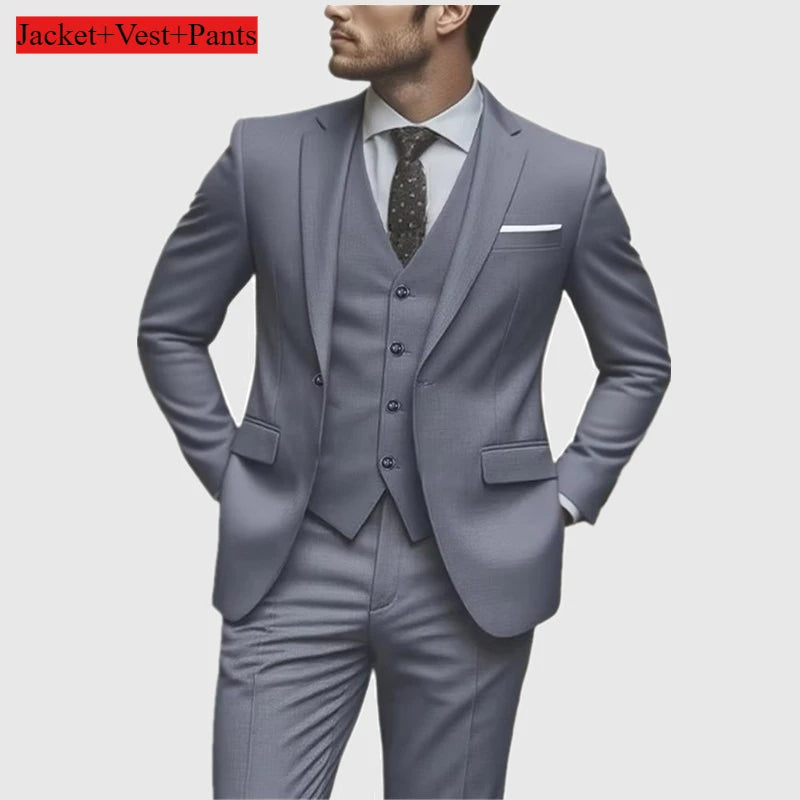 Elegant Men's 3pcs Suit- Slim Fit Tuxedo Set for Weddings& Formal Occasions Perfect for Office Meetings and Elegant Events
