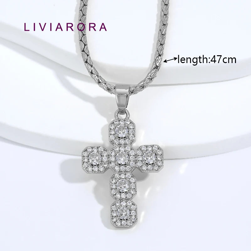 1Pc 18K Gold Plated Brass Iced Out Cross Pendant Necklace Hip Hop Religious Cross Pendant Necklace For Unisex Jewelry Gift