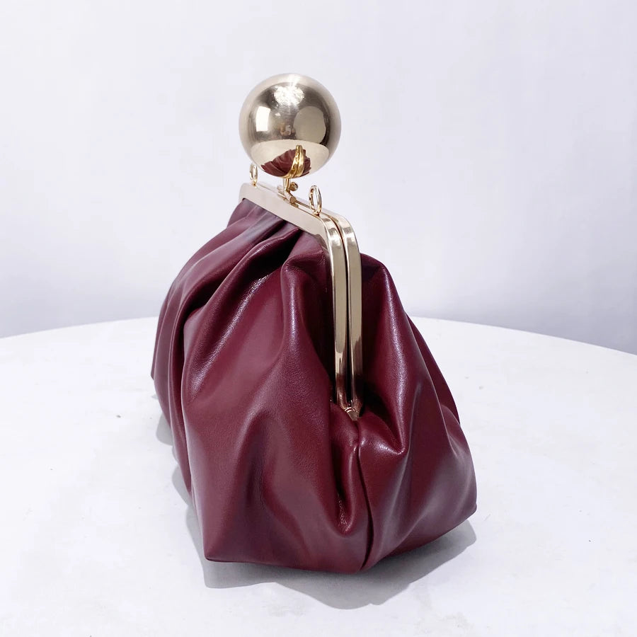 Shell Pleated Little Golden Ball Decorate Clip Bag For Women Luxury Designer Handbag Purse New Fashion Chain Shoulder Crossbody