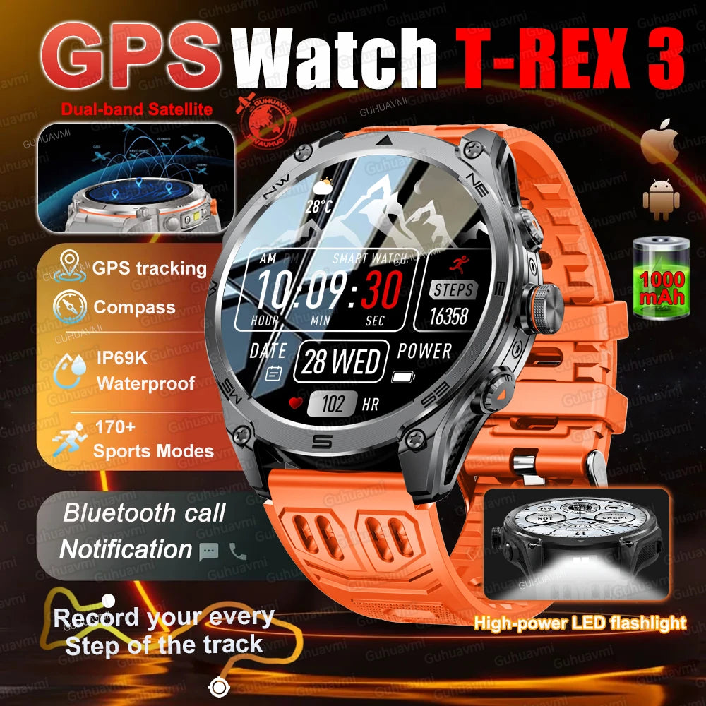 New For Android iOS GPS Smart Watch Men 1000mAh Battery 170+Sport Modes IP69K Waterproof Compass Military Grade Smartwatches2026