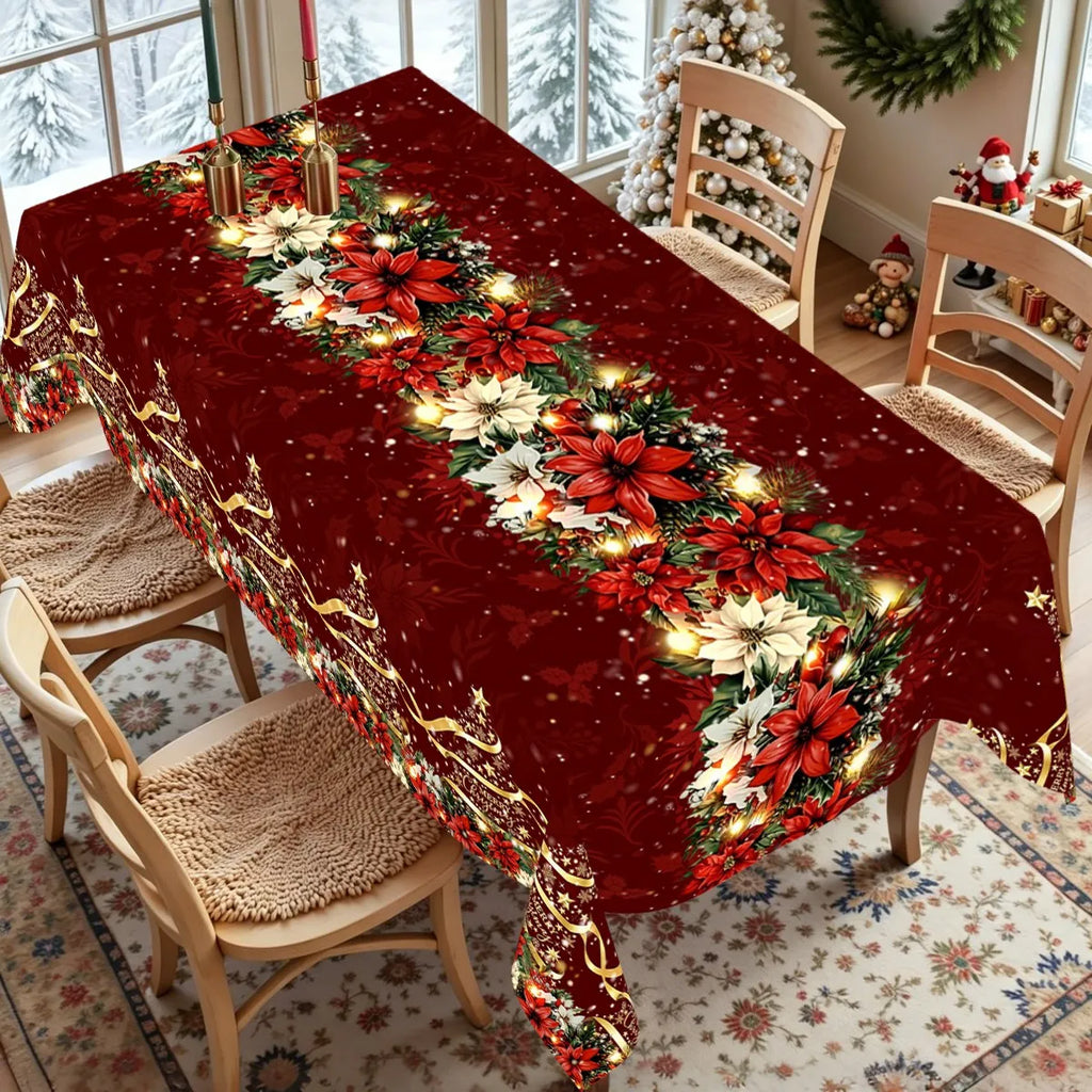 Christmas Tablecover 130*220cm Disposable Plastic Tablecloth Pine Cone Xmas Tree Pattern Christmas Party Supplies Festive Gift