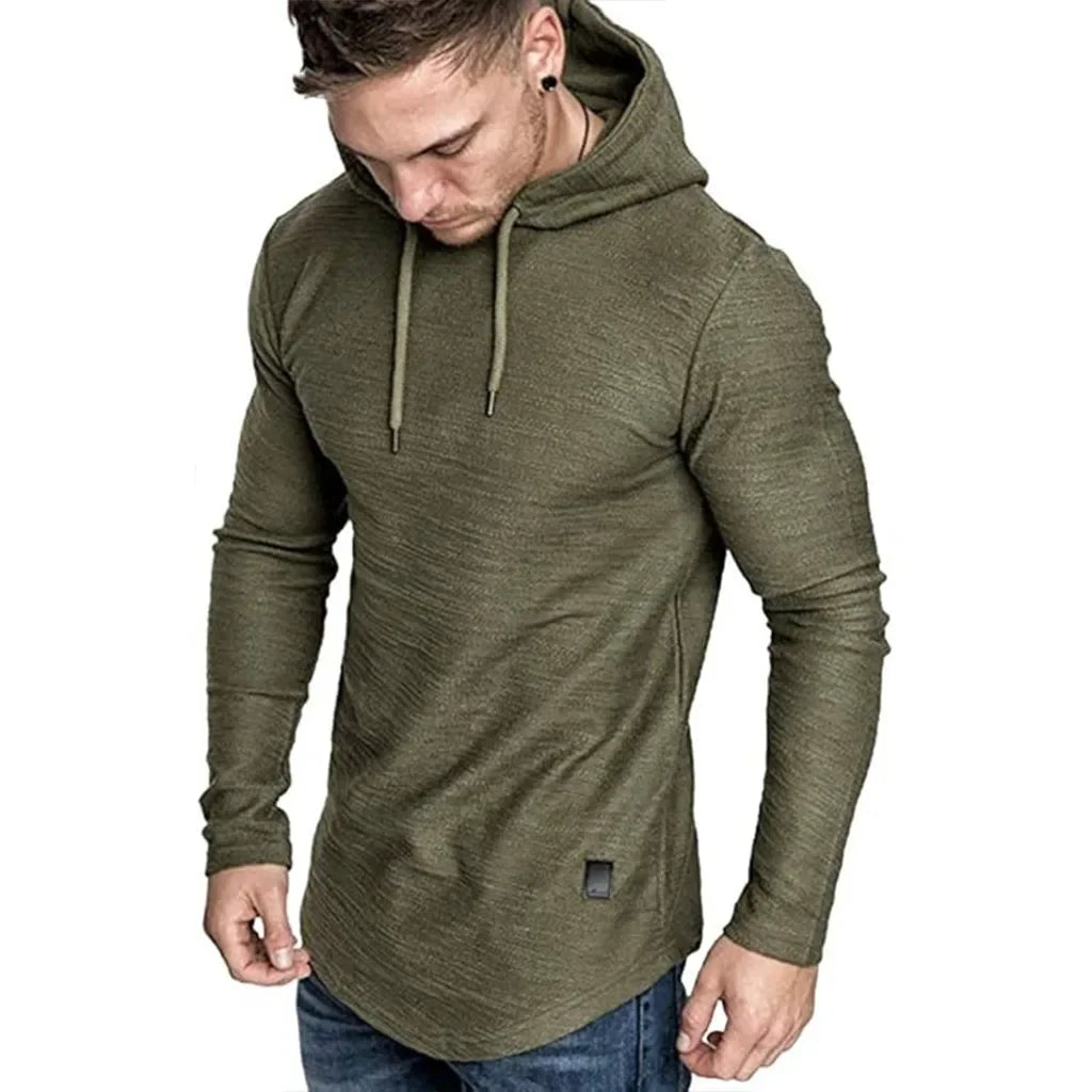 Men's Long Sleeve Cotton T-shirt Casual Cozy Solid Color Tees Breathable Lightweight Trendy Hooded Tees Male Streetwear