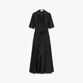Langes Damenkleid mit Reverskragen und Frontbindung