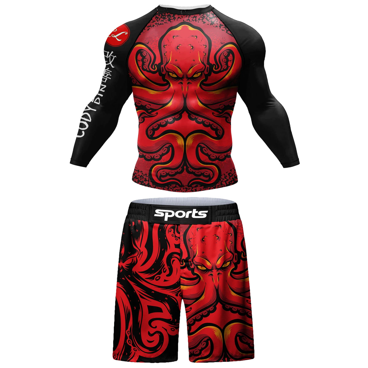 2 PCS Sports Suit Bjj Jiu Jitsu Gi Rashguard+MMA Shorts Muay Thai Pants Cool Boxing Grappling Wear Gym Fitness Running Clothes