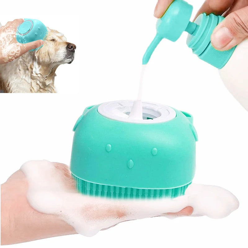 Badebürste für Haustiere, weiche Silikon-Massagebürste mit Shampoo-Spender, Reinigungs- und Pflegezubehör zum Waschen und Kämmen von Hunden und Katzen