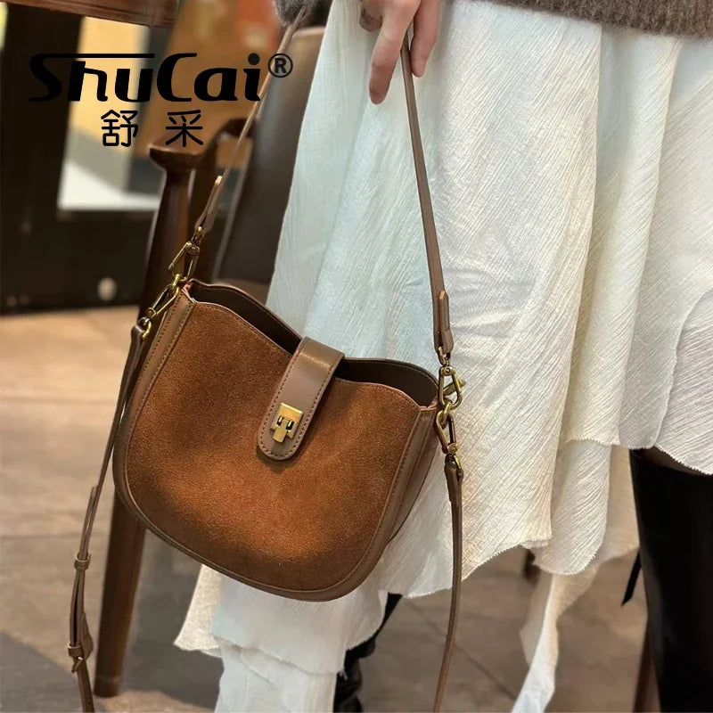 Women‘s Genuine Grade Leather Shoulder Crossbody Bags Soft Cowhide Ladies Handbag Fashion Luxury Designer Female Half Moon Bag