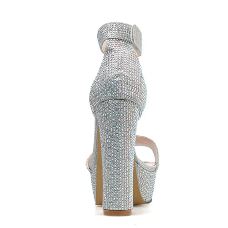 Sandali donna Liyke argento con strass, plateau e tacco largo