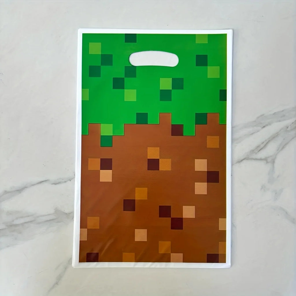 Bolsas de regalo para fiestas, 20 o 40 unidades, verdes y marrones, con patrón de hierba pixelada de bloques de mosaico, para cumpleaños, festivales, eventos y fiestas, bolsas pequeñas para regalos de fiesta