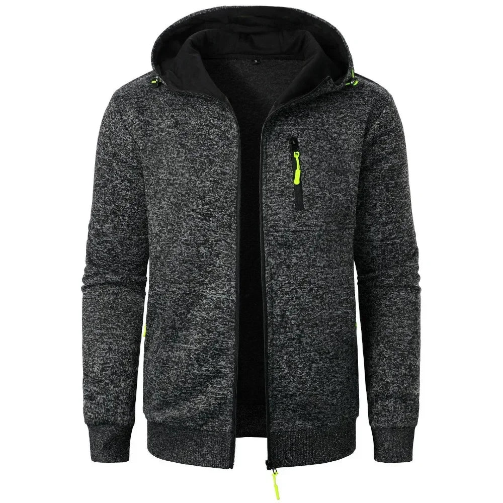 Autumn Men's Sports Fitness Casual Cardigan Hooded Sweatshirt Jackets Baseball Jacket Zipper Outwear Solid Color Male Clothing