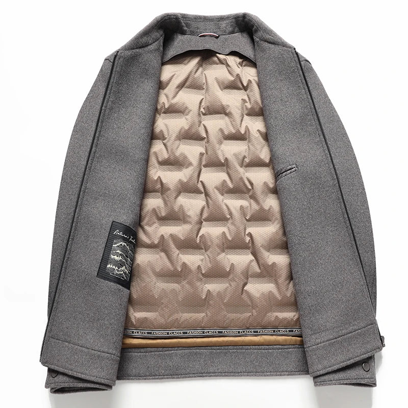 2025 Autumn/Winter New Men's Woolen Coat with Double Sided Intimate Down Inner Tank Thickened and Warm 70% Wool Fabric