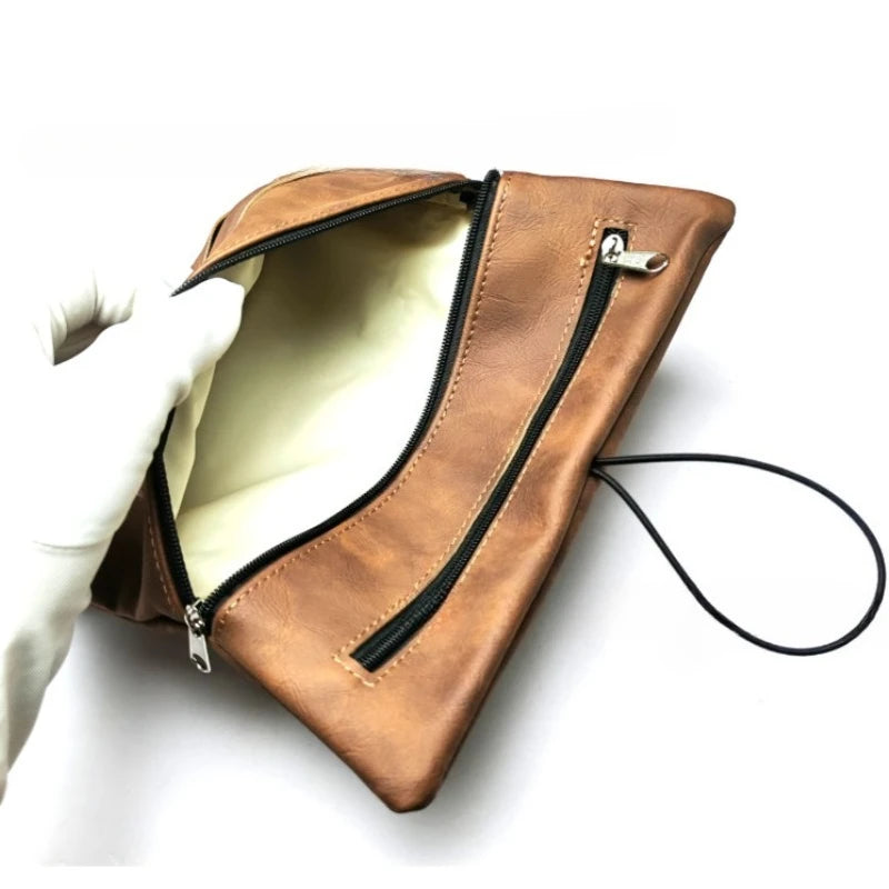 Rope-Style Folding Portable Storage Bag: Hand-Rolled Foreskin with PU Imitation Leather Surface, Multi-Functional Tobacco Bag