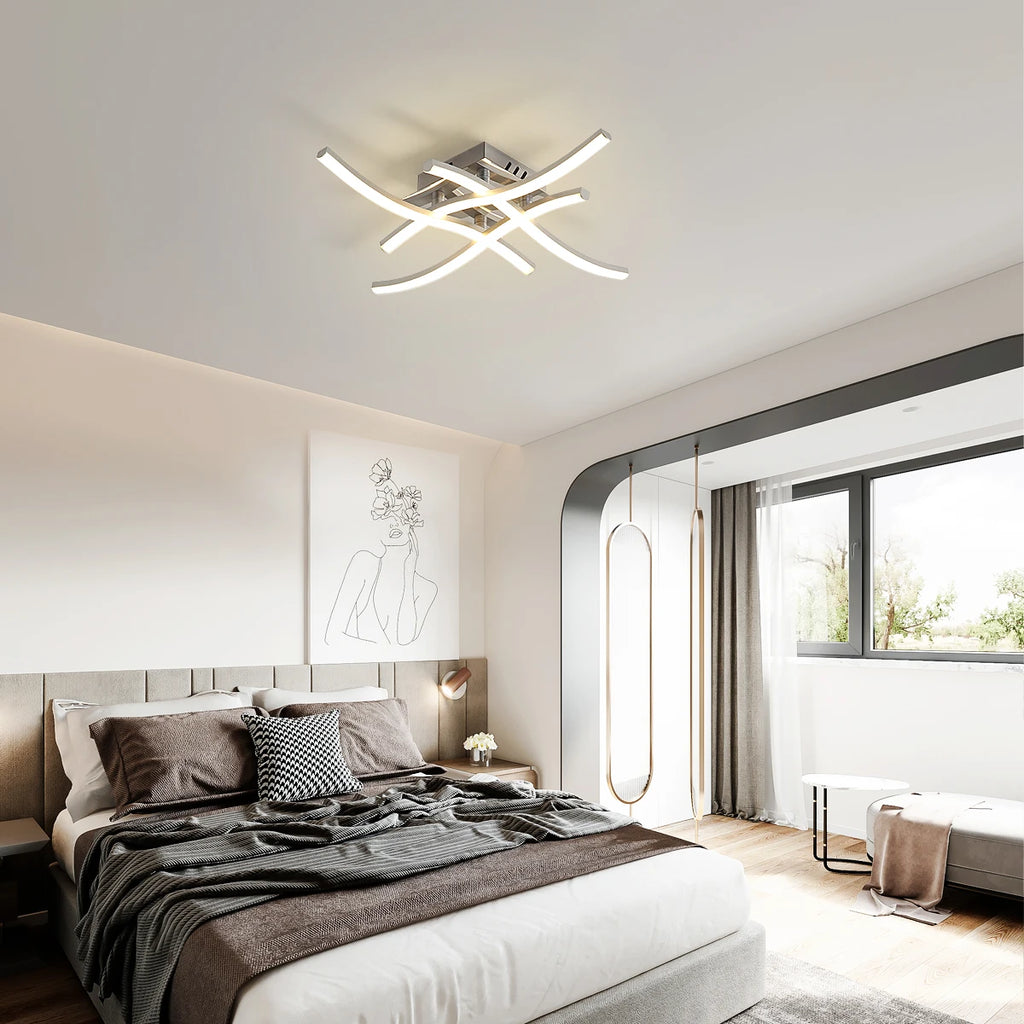 Plafonnier LED moderne, 4 luminaires intégrés au design élégant et incurvé, éclairage de plafond blanc froid 6500 K pour salon