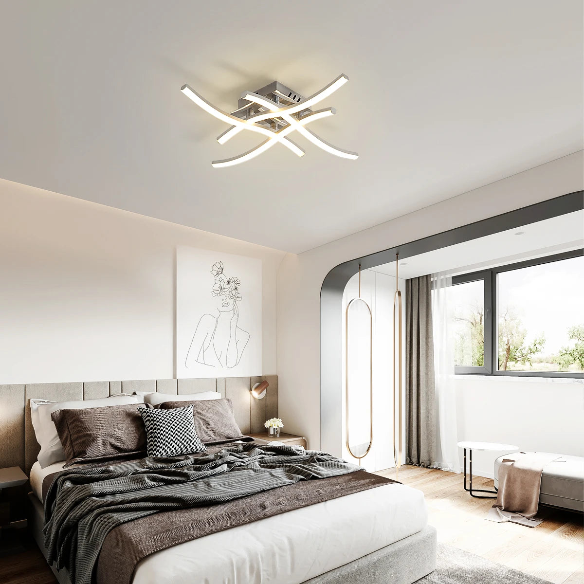 Plafonnier LED moderne, 4 luminaires intégrés au design élégant et incurvé, éclairage de plafond blanc froid 6500 K pour salon