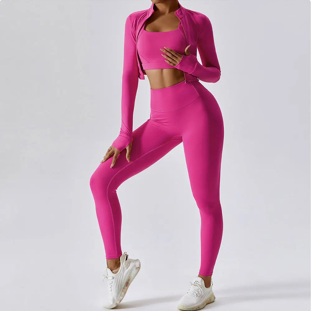 Conjunto de yoga de mujer, 3 piezas, top y leggings