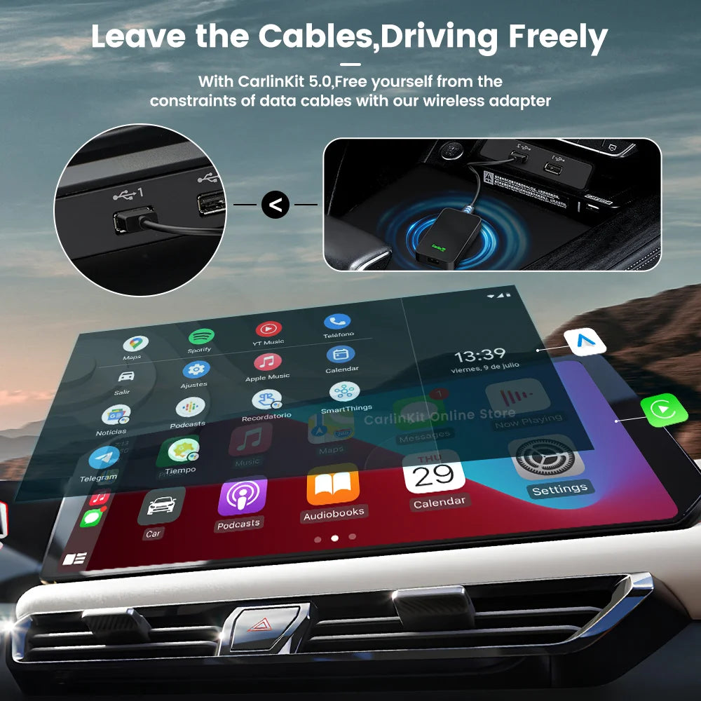 CarlinKit 5.0 CarPlay Android Auto Wireless Adapter Dongle for Maserati Ghibli Levante Quattroporte GT Convertible 2017-2023