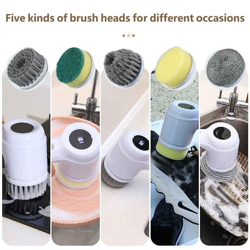 Electric Spin Scrubber, Bathroom Cordless Cleaning Brush Power Scrubber with 5 Replaceable Brush Heads, Electric Cleaning Brush