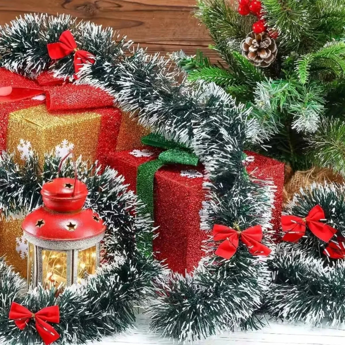 2/4/6/10M Christmas Tinsel Ribbons with Bow Green Cane Ribbon Garland Xmas Tree Hanging Pendent DIY Wreath Party Home Decor