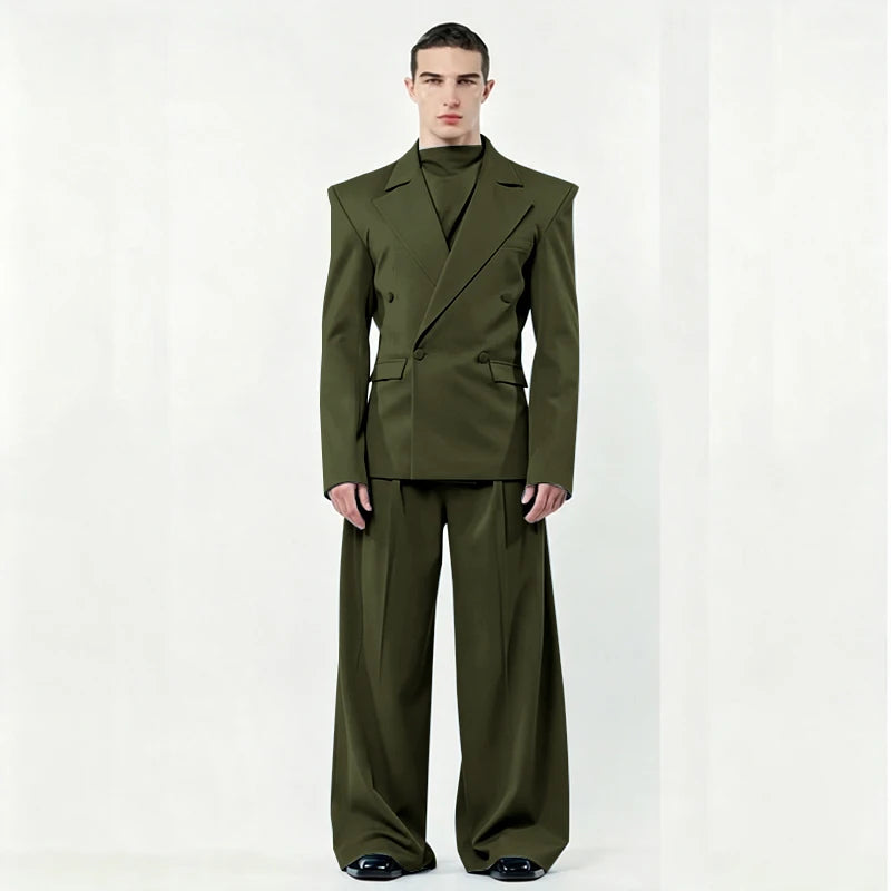 Chic Loose Men's Suits 2 Pieces Jacket Pant Sets Double Breasted Peak Lapel Special Customize Male Clothing Fashion Stylish 2025