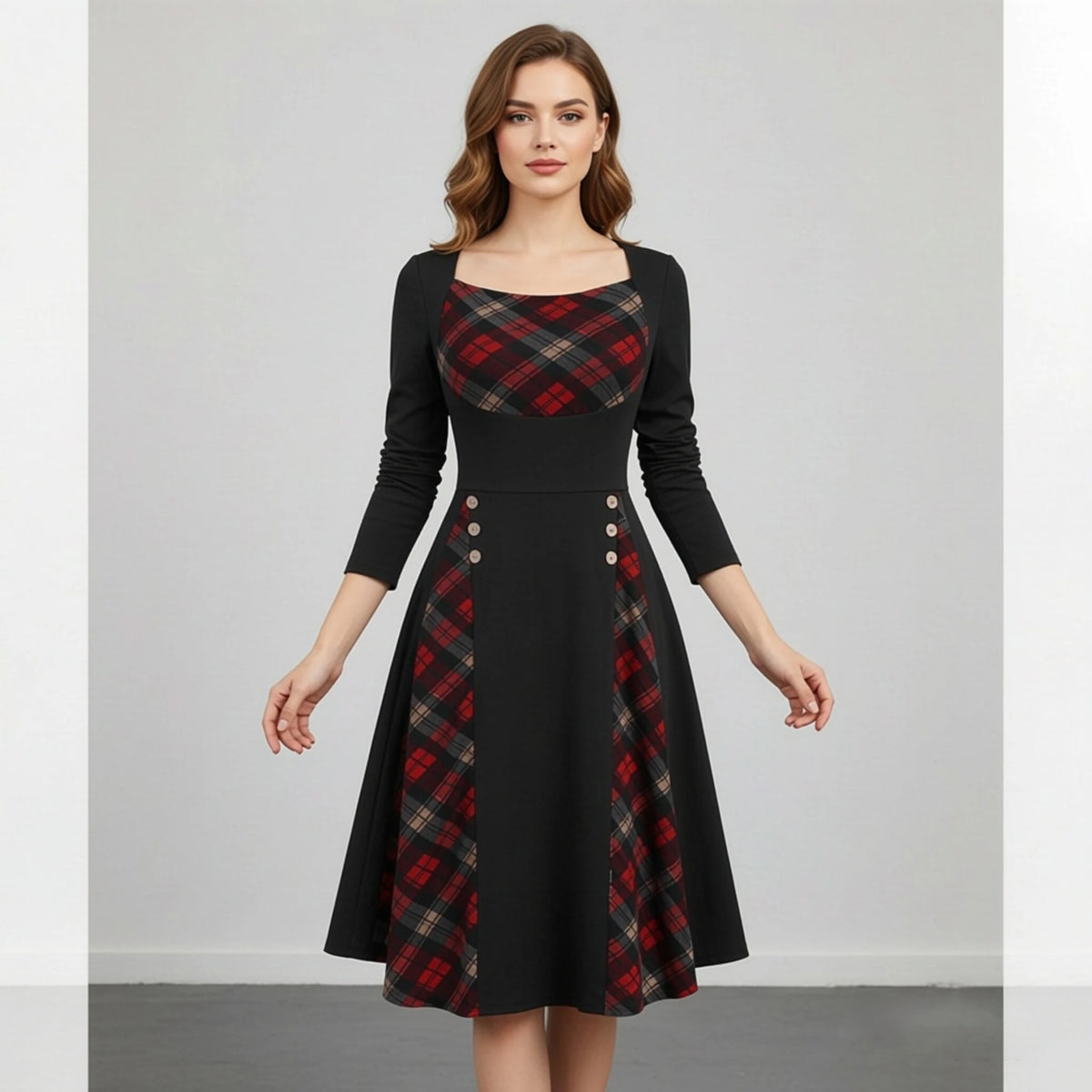 Abito lungo da donna a righe con maniche lunghe