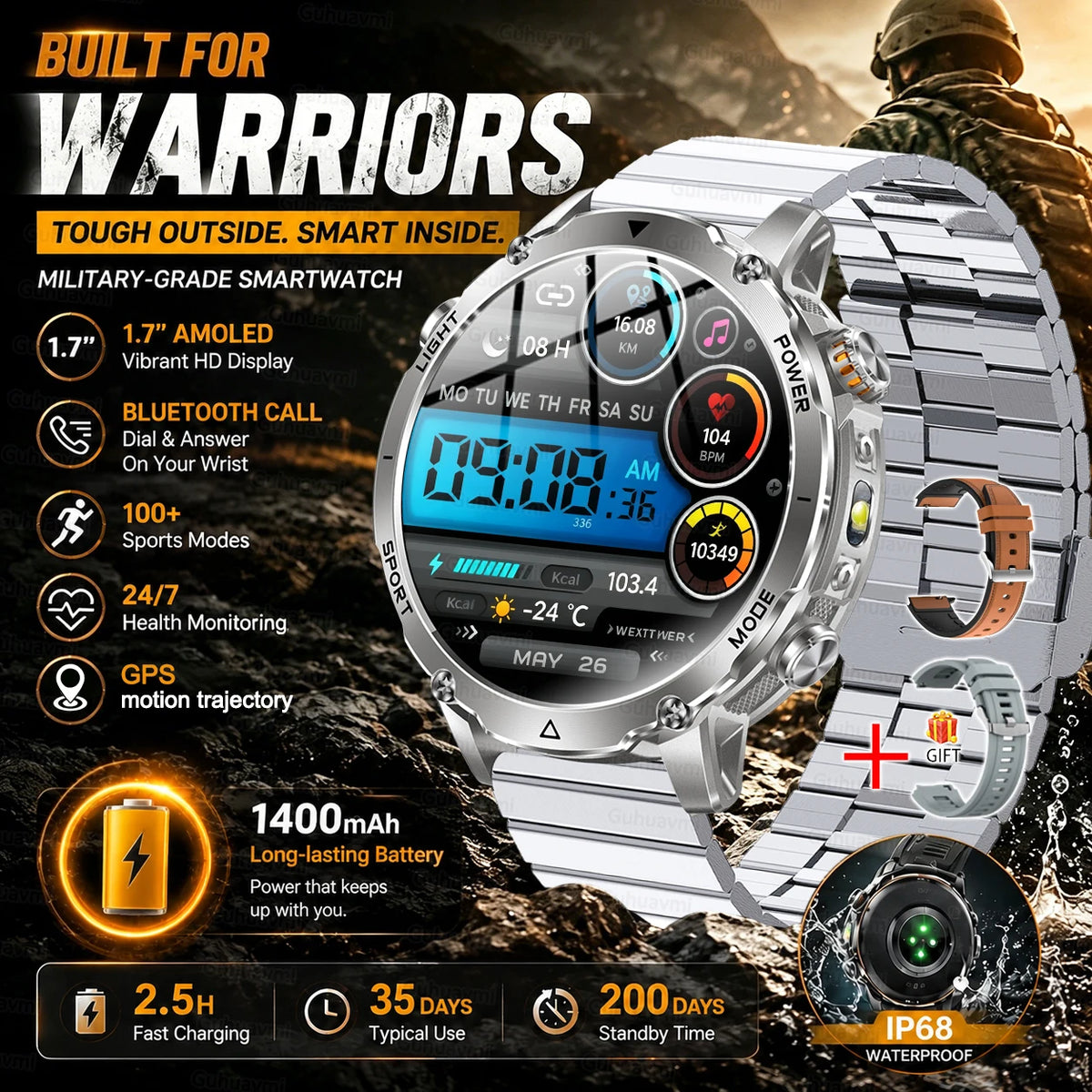 Rugged Outdoor Smartwatch with Bluetooth Calling