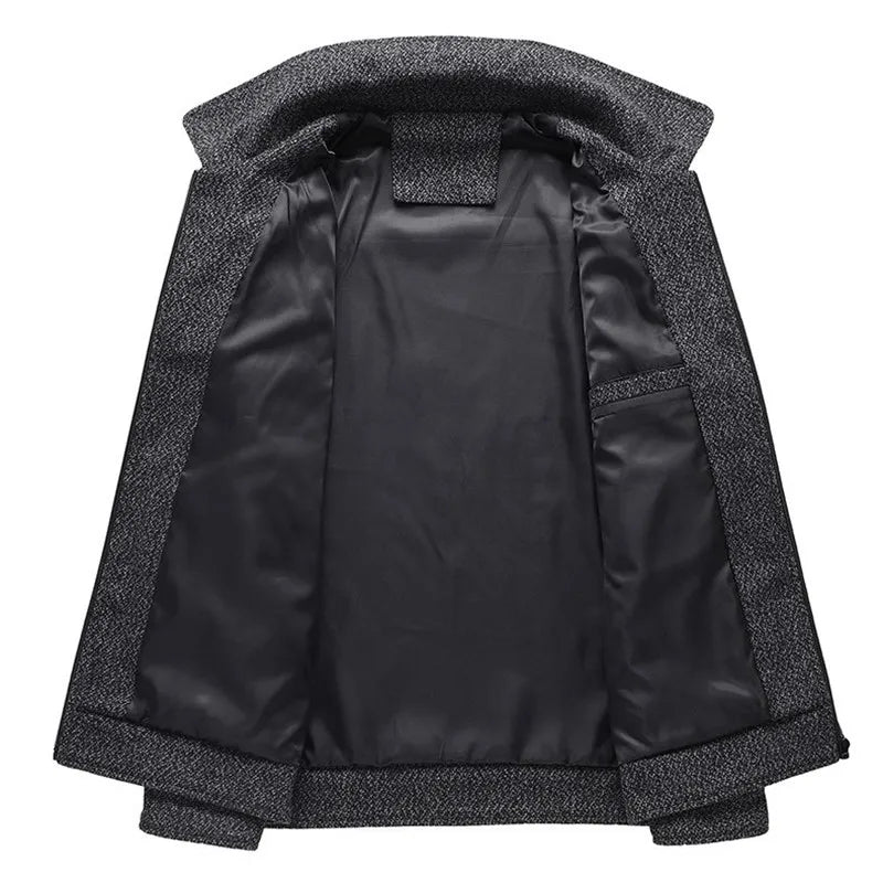 Men's Turn-Down Collar Wool Blends Jacket Business Casual Solid Thick Coat Autumn Winter Fashion Warm Woolen Outerwear Coats Man