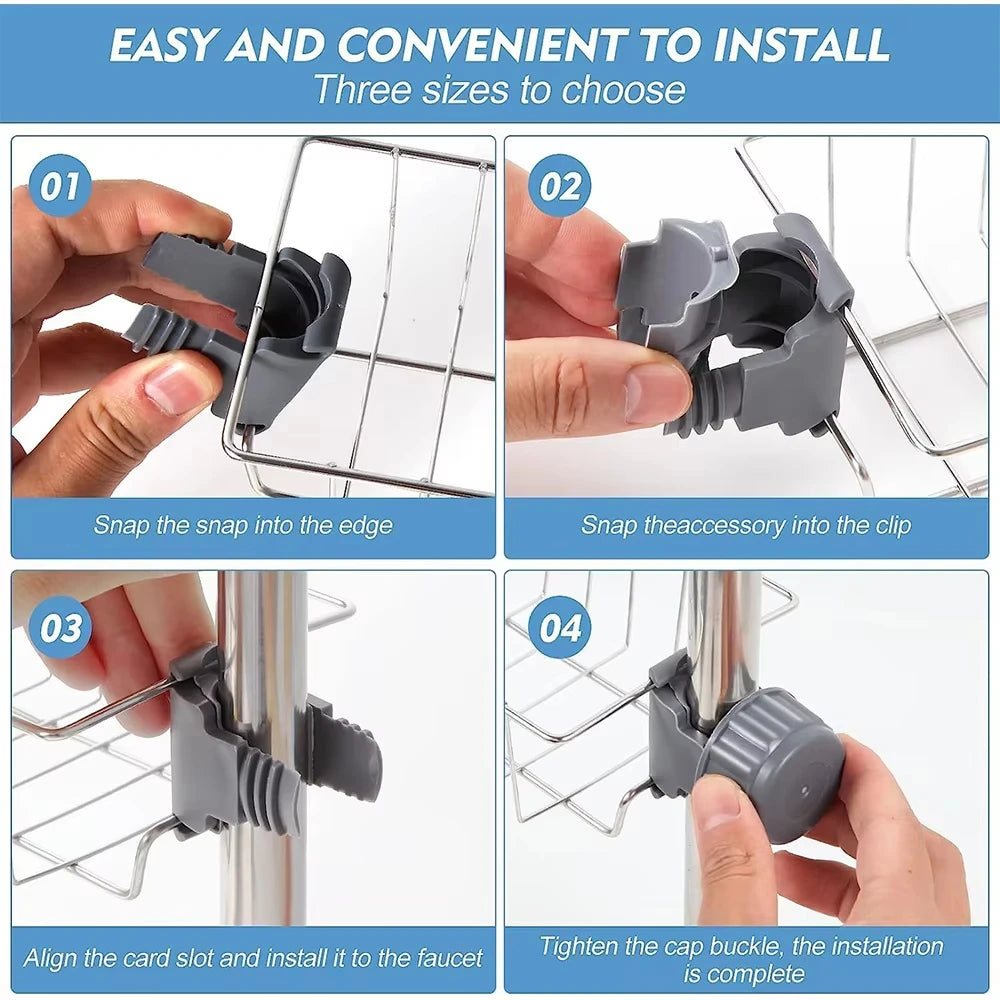 Escurridor para fregadero de cocina, soporte flexible para grifo y organizador de esponjas, jabón, cepillos y toallas, estante de almacenamiento para cocina y baño
