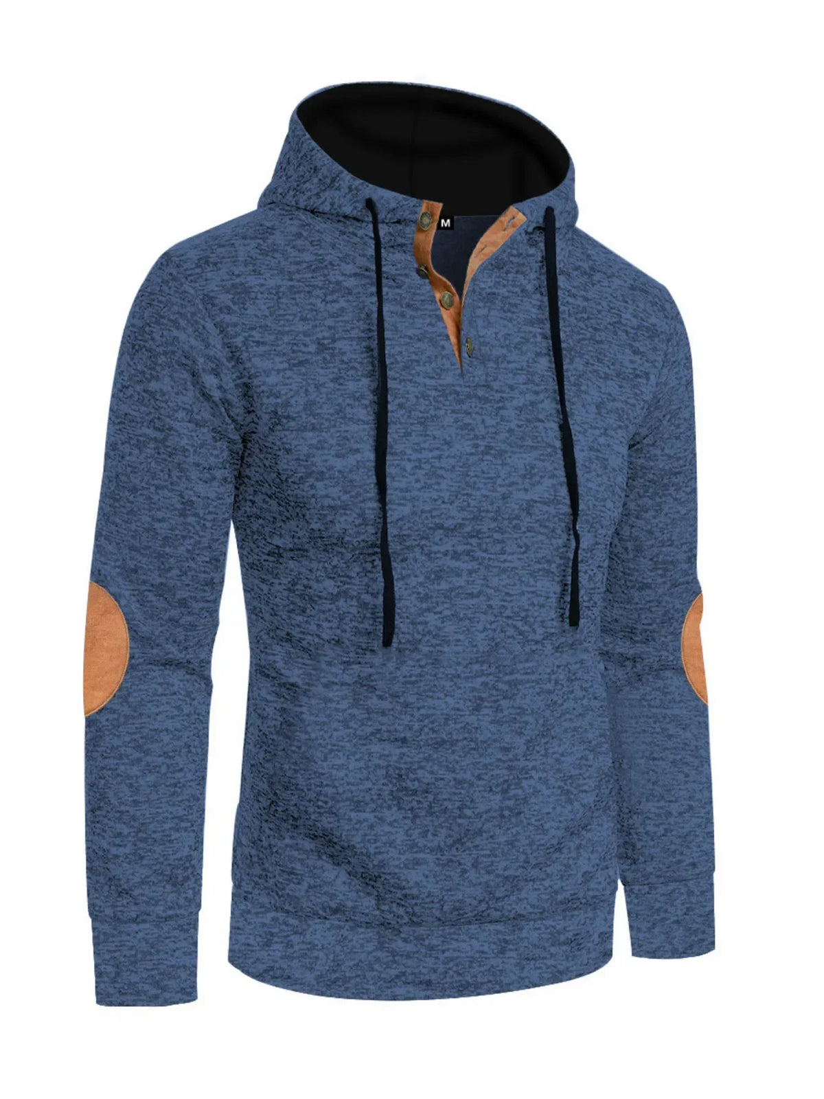 Men's Autumn Hoodie Long Sleeve Heather Pullover Sweatshirt Patches Drawstring Hooded Button Casual Slim Fit Vintage Dailywear