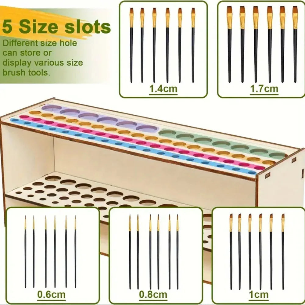 Wooden Artist Brush and Pencil Holder, 67 Slots