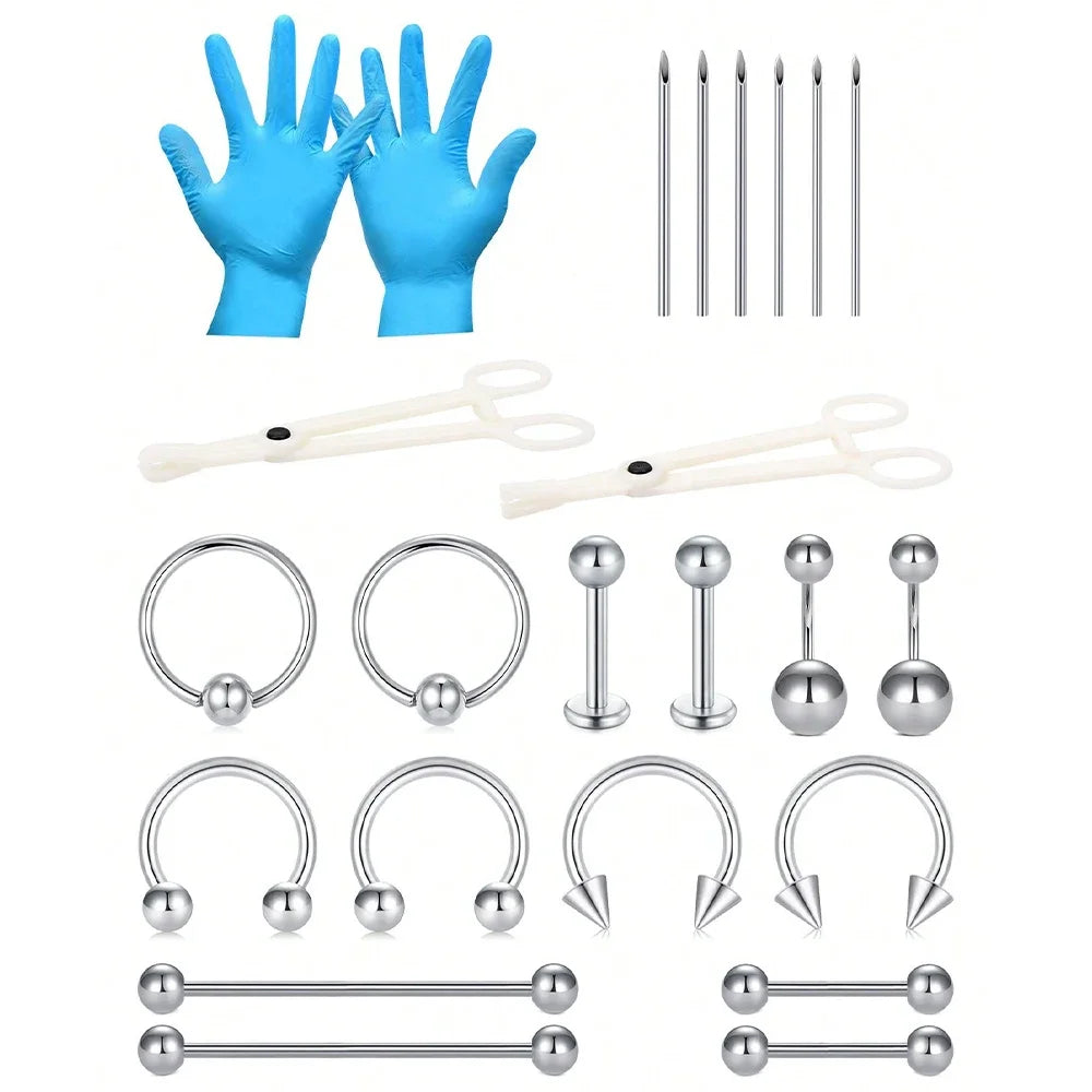 Kit de piercing de acero inoxidable 14G/16G Kit de piercing para el ombligo Kit de piercing para el septo Kit de piercing para labio lengua pezón oreja