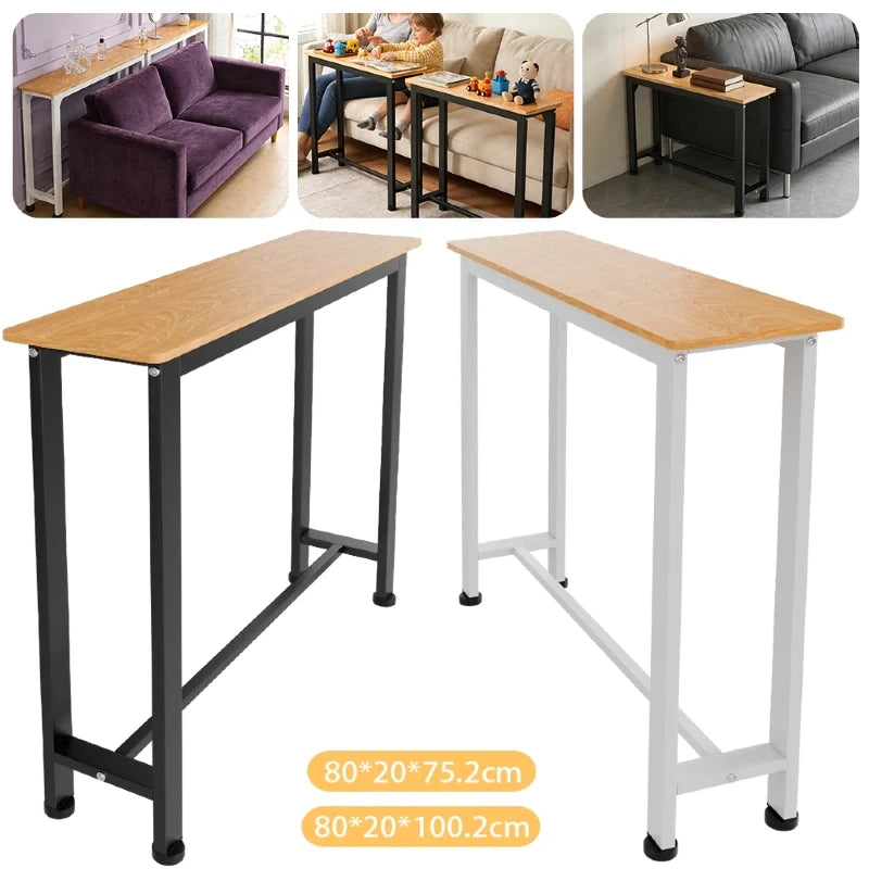 Mesa de consola estrecha para sofá con 2 estantes para sala de estar, balcón, bar, mesa de mostrador de madera MDF 80*20*100.2cm/80*20*75.2cm