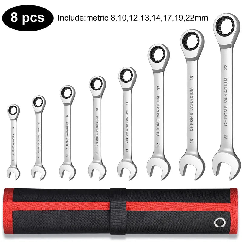 Juego de llaves de trinquete con mango, engranaje de 72 dientes, casquillo de torque, juego de llaves combinadas métricas de trinquete, herramientas para reparación de automóviles
