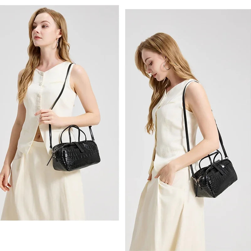 Women's Genuine Cowhide Leather Shoulder Bag Elegant Work Travel Luxury Designers Top Handle Sling Bag Adjustable Strap Refined