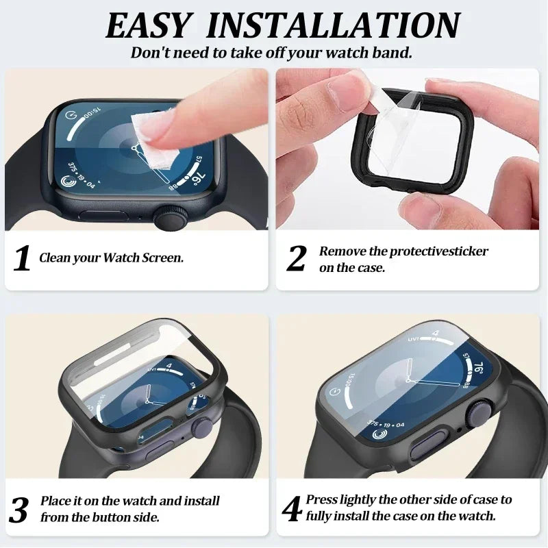 For Apple Watch Series 12 11 10 9 8 7 SE 6 Tempered Glass+Case 41 44mm 40 45mm 42 46mm Screen Protector Cover iWatch accessories