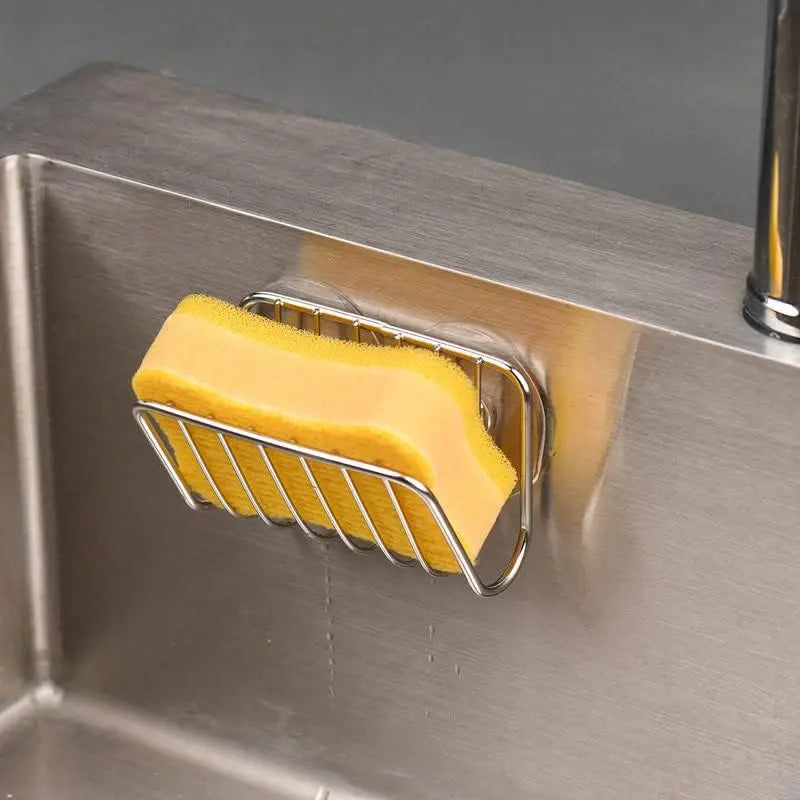 Schwammhalter für die Küchenspüle, Schwammhalter aus Edelstahl mit Saugnapf, Küchenzubehör, wandmontierter Spülen-Organizer