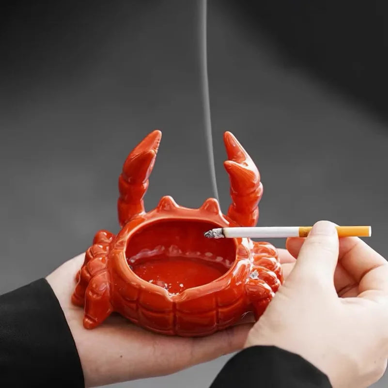 Cenicero de cerámica pequeño con forma de cangrejo, mascota de té, para oficina, hogar y sala de estar, con tapa para recoger las cenizas, decoración de escritorio, regalo