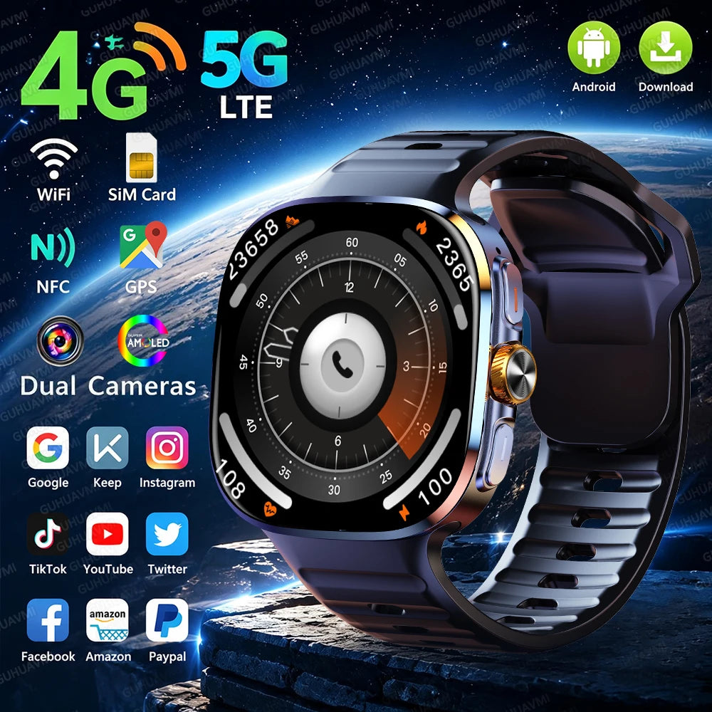 2026 New 4G 5G SIM Card Smart Watch Men 8GB+128GB 2.4" AMOLED Screen GPS WiFi Video Call Social App Download Android Smartwatch