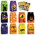 90Pcs Halloween Paper Gift Bags With Stickers Trick or Treat Candy Goodie Snack Bags Kids Halloween Party Favor Decor Supplies