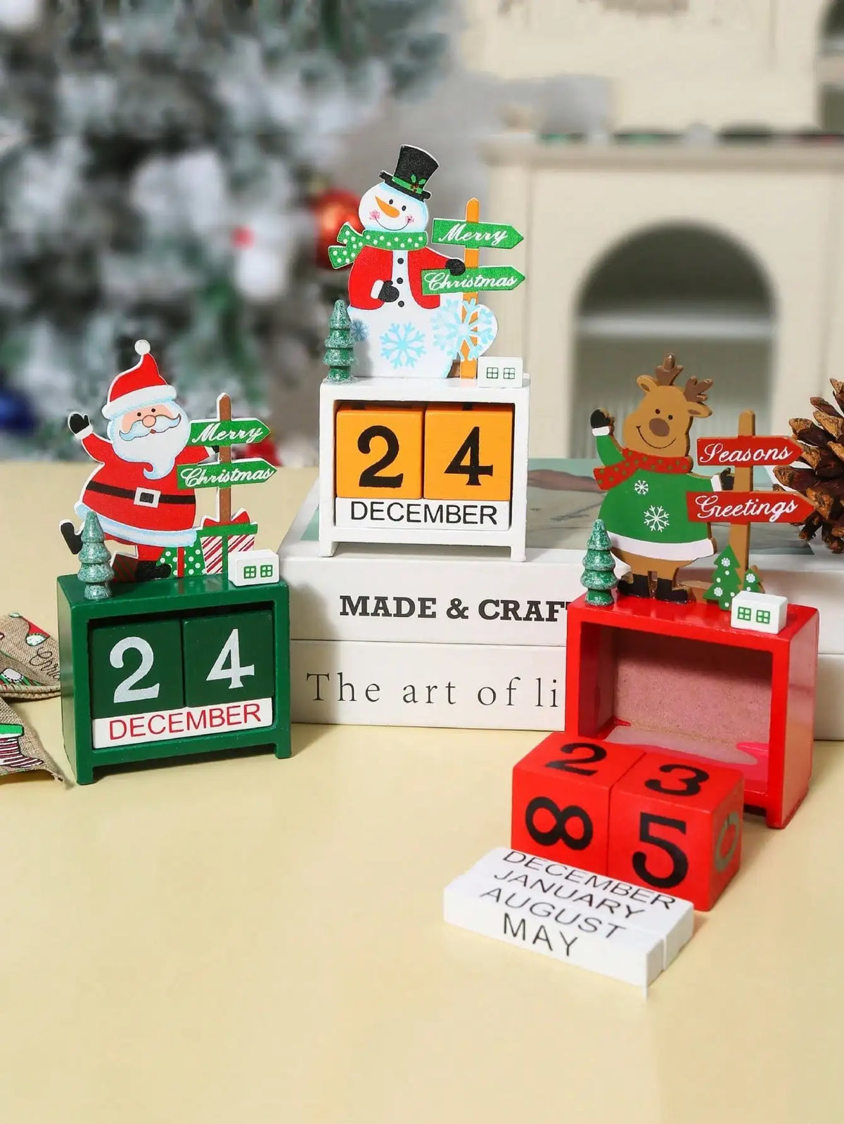 1 Weihnachtsbaum-Geschenk, hölzerner Kalender als Schreibtischdekoration, Heimdekoration, Weihnachtsdekoration, Raumdekoration