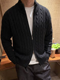 Autumn Men's Jacquard Sweater Solid Color Slim Fit Cozy Sweater Casual Fashion Streetwear Warm Zipper Knitted Cardigan