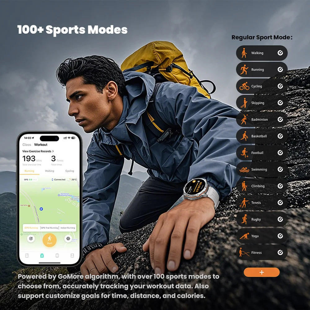 Mens Military T REX 3 Smartwatch 1.73" AMOLED Compass BT Call 1ATM Waterproof Wrist Sport Smart Watches for Man IOS Android 2026