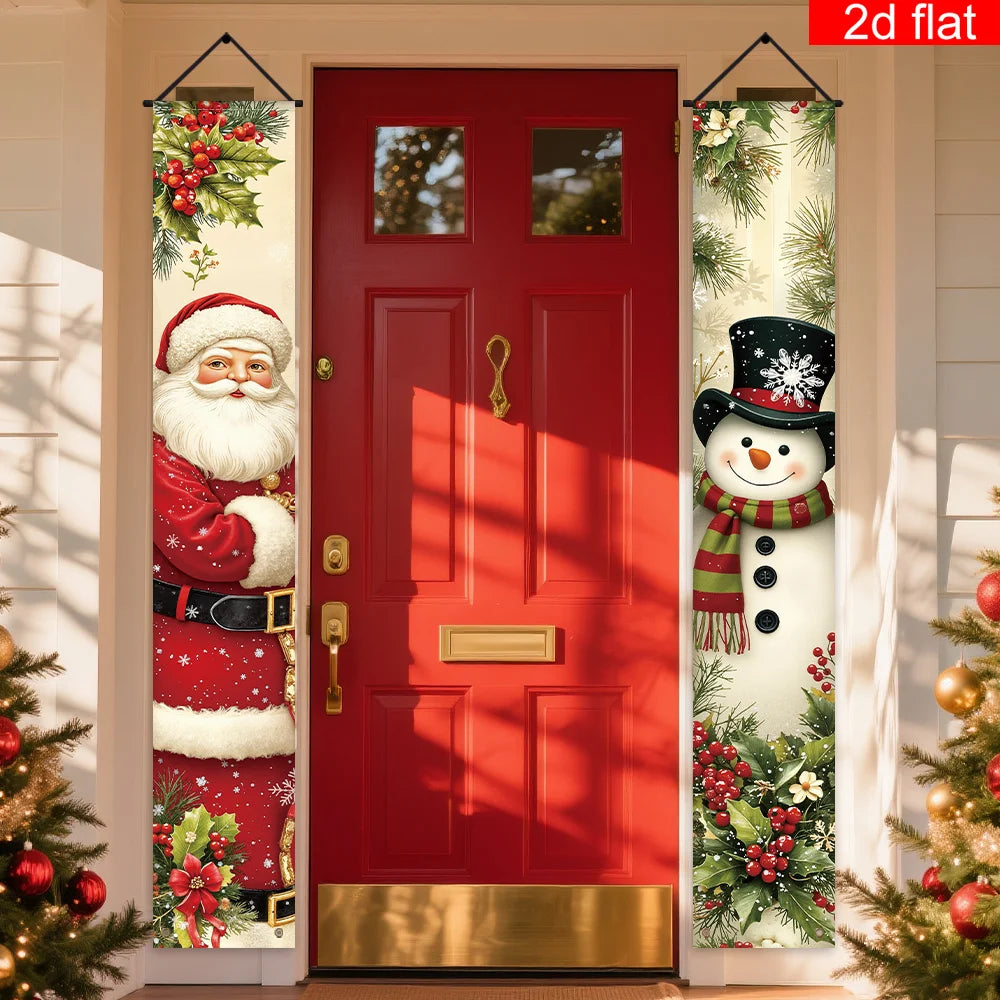 Christmas-themed couplets for the porch banner, made of polyester, with snowman and Santa Claus patterns designed.