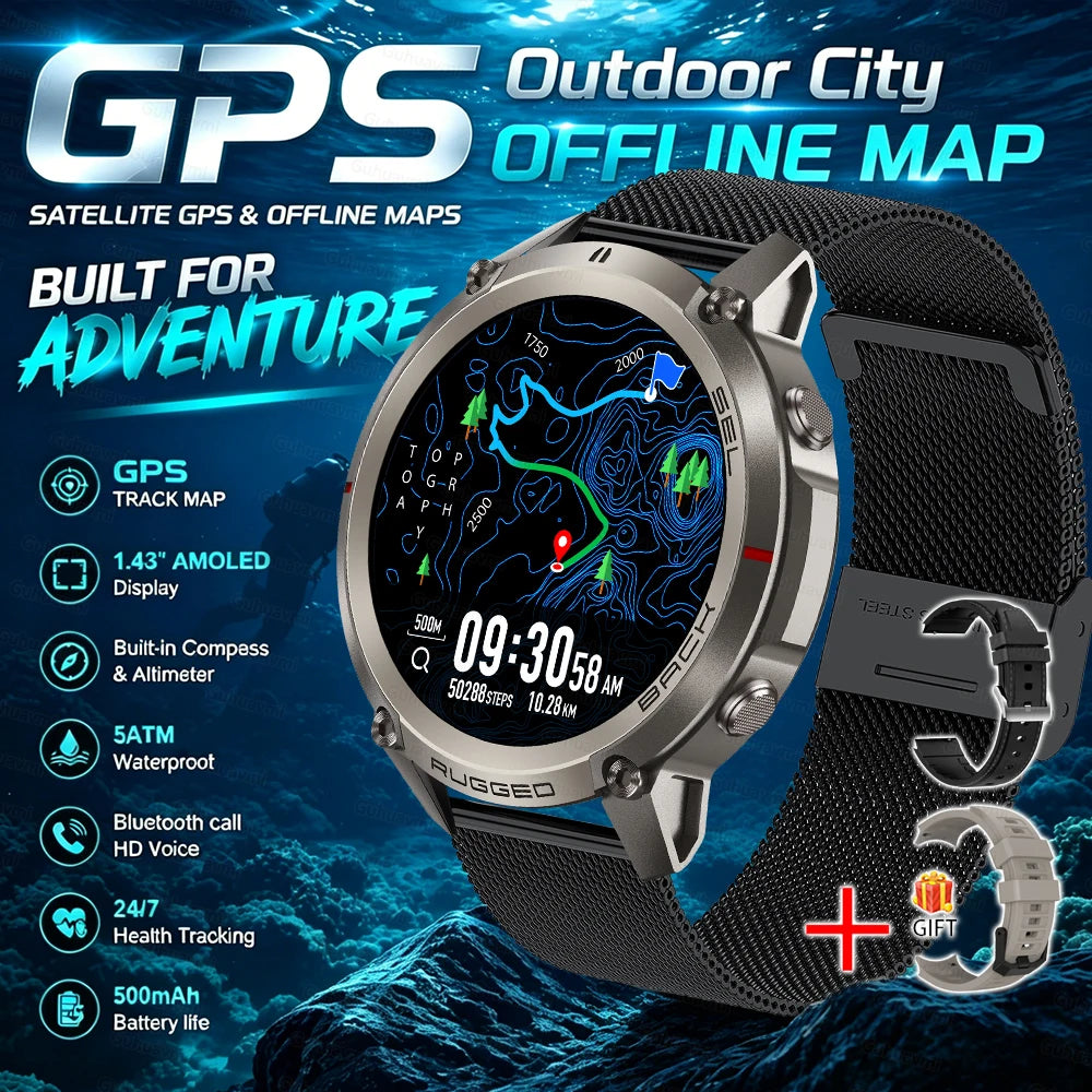 GPS Watch Professional Sport Smart Watch with Offline Map health Control Waterproof GPS Six-star positioning Tracking SmartWatch