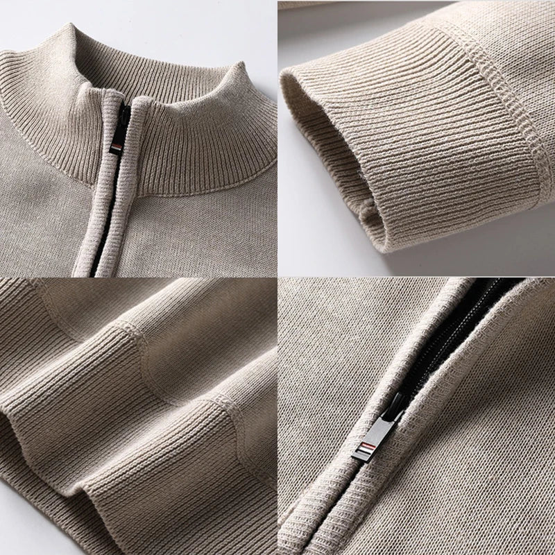 Men's Fleece Sweater Solid Color Mock Neck Slim Fit Warm Thicken Knitted Pullovers Solid Color Casual Business Knitwear