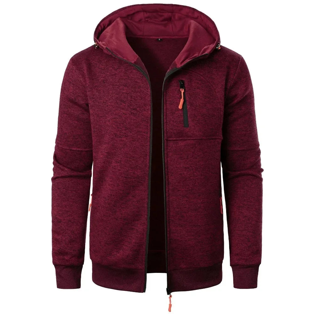 Autumn Men's Sports Fitness Casual Cardigan Hooded Sweatshirt Jackets Baseball Jacket Zipper Outwear Solid Color Male Clothing