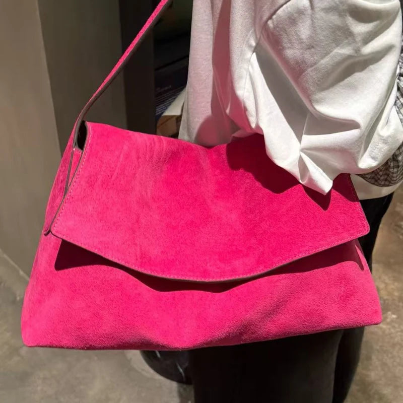 Luxury Genuine Leather Women's Shoulder Bag Large Capacity Flap Underarm Bag Simple Solid Color Soft Leather Brand Handbag