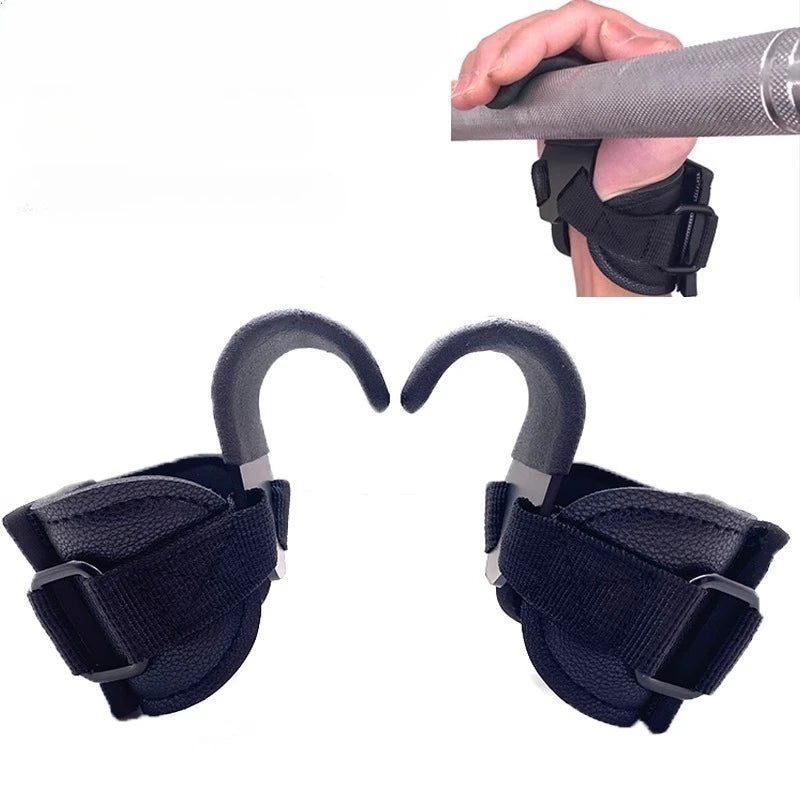 2pc Weight Lifting Hook Grips With Wrist Wraps Hand-Bar Wrist Strap Gym Fitness Hook Weight Strap Pull-Ups Power Lifting Gloves