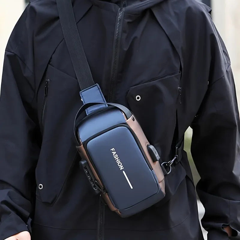 Oxford-Style Men’s Sling Bag with Phone Pocket